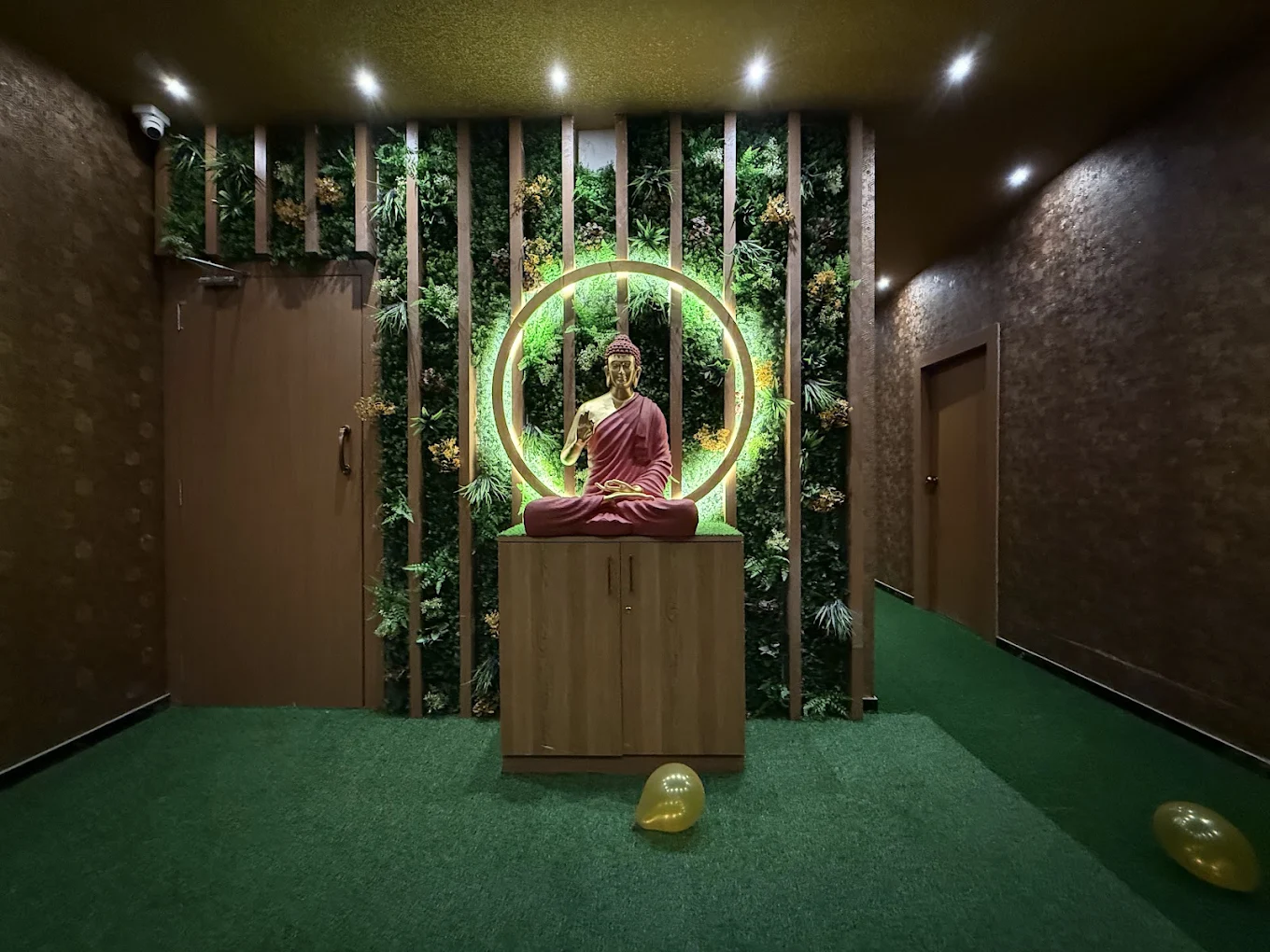 Serene spa ambience with Buddha wall